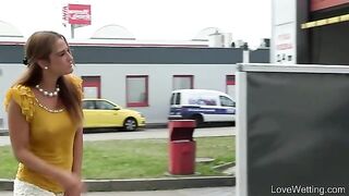 Peeing behind the building