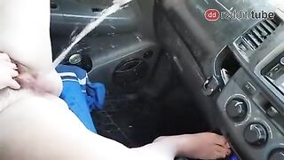 Pee: Hairy girl pees a flood in her bf's car #3