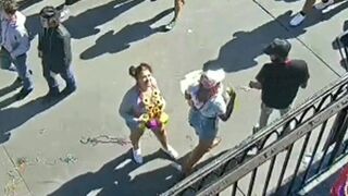 sexy and confident woman flashes boobs during mardi gras on earthcam